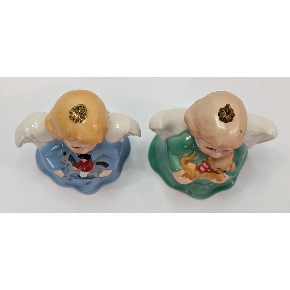 Goebel Angel Bell Ornaments Set 2 OS Blue Green Good 1993 1997 Germany Porcelain